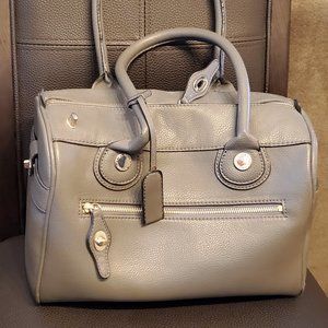 French Connection Gently Used Faux Leather Grey Bowler Handbag